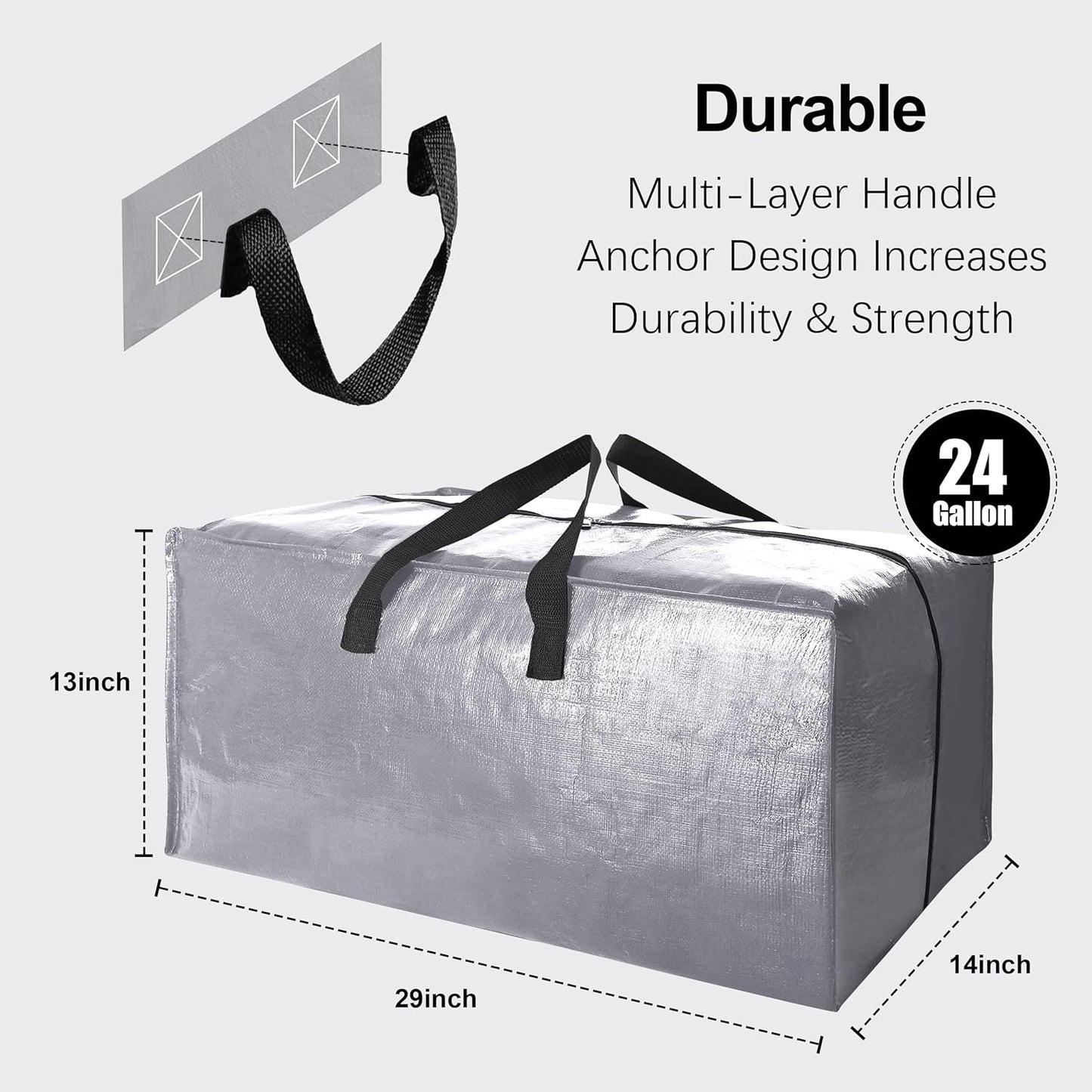 VELVETSURE Heavy Duty Extra Large Moving Bags - Strong Backpack Straps & Zippers, Space-Saving Storage Totes (Set of 6, Silver)