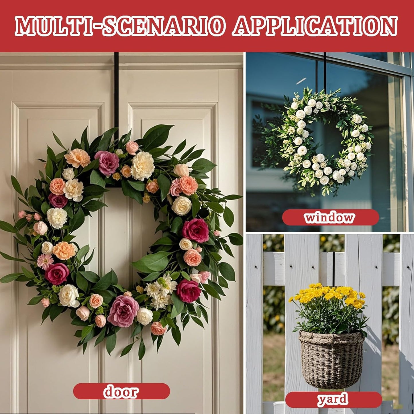 12" Wreath Hangers by [Brand Name] - Non-Scratch Over The Door Hooks for Holiday Decor | 2 Pack
