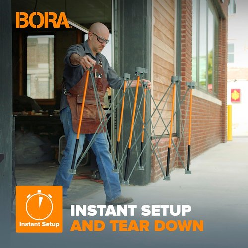 Bora Centipede Folding Work Table - 2 ft. L x 4 ft. W x 2.5 ft. H - Steel, 1500 lb. Capacity, Gray/Yellow
