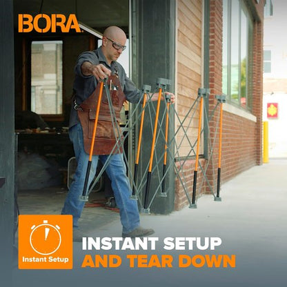 Bora Centipede Folding Work Table - 2 ft. L x 4 ft. W x 2.5 ft. H - Steel, 1500 lb. Capacity, Gray/Yellow