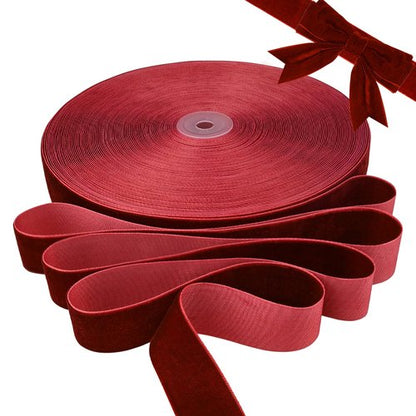 BokingOne Wine Red Velvet Ribbon - 1 Inch x 30 Yards, Burgundy Nylon Velvet Ribbon for Gift Wrapping, Wedding, Party Decorations