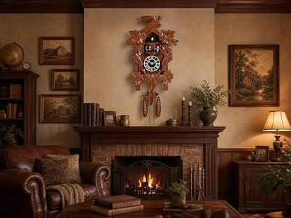 Hand-Carved Wooden Cuckoo Clock Wall Clock Antique Style 11.1 x 25.8 in