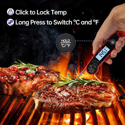 Lonicera Digital Meat Thermometer - Instant Read in 1 Sec | ±0.9℉ Accuracy, Waterproof, Auto-Rotating Display (Red)