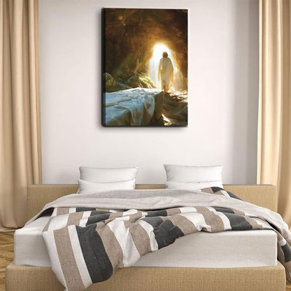Jesus Canvas Wall Art - Resurrected Savior Leaves the Tomb | 12x16 Inch Christian Decor