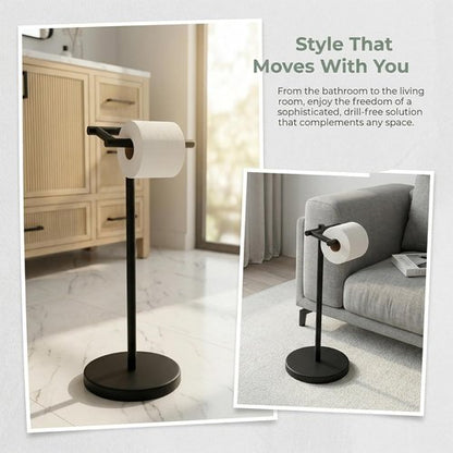 FORIOUS Toilet Paper Holder - Rustproof Stainless Steel Double Post Design | Matte Black Finish