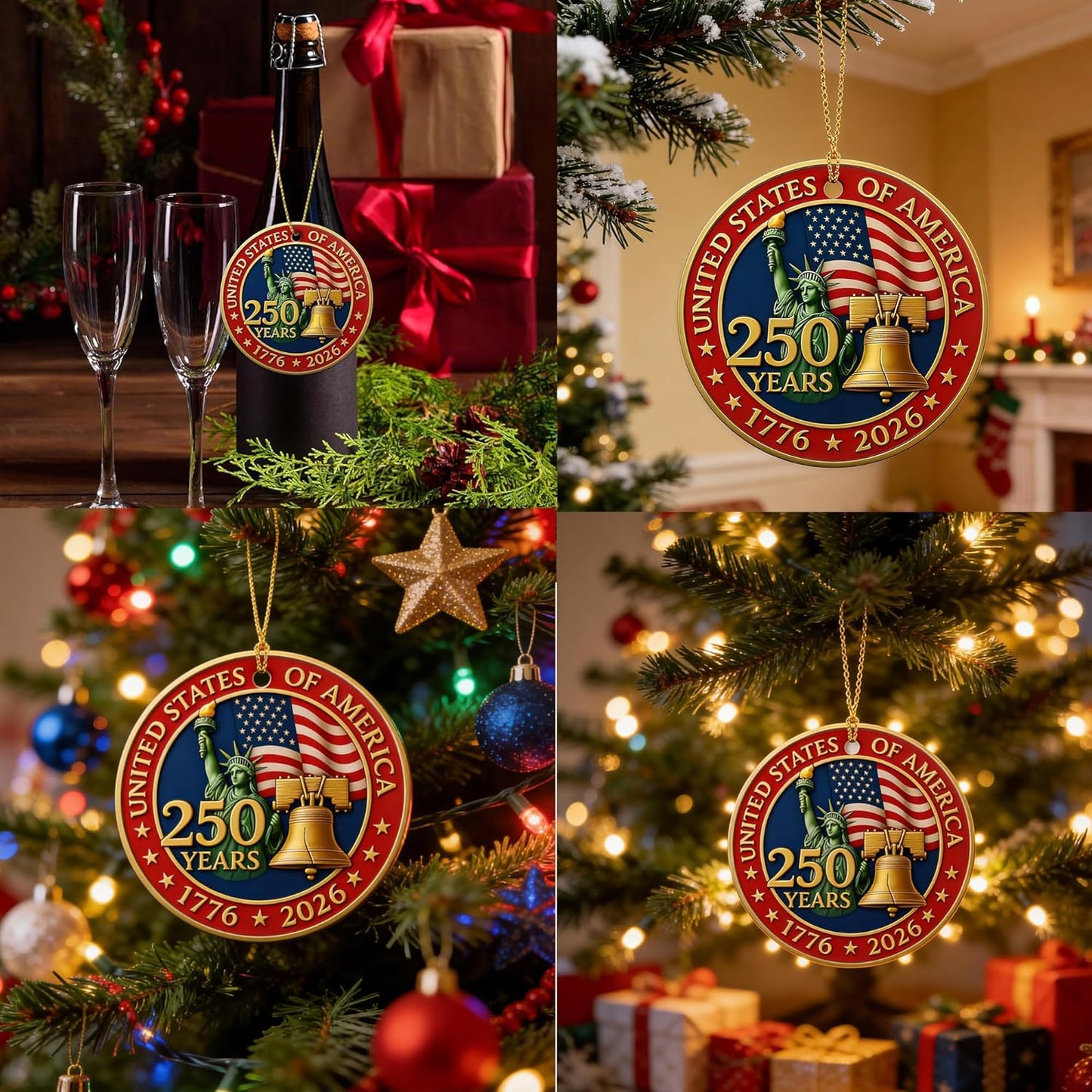 USA 250th Anniversary Ornament - 2D Acrylic Design | Patriotic Holiday Decoration Gift