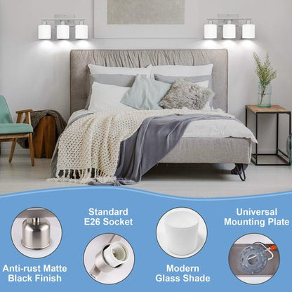 Dekang Bathroom Light Fixtures Over Mirror Brushed Nickel, Rustproof 3-Light Bathroom Vanity Lights, 18 Inches Modern Wall Sconces E26 Base, Milky White Glass Shades, Bulbs Not Included