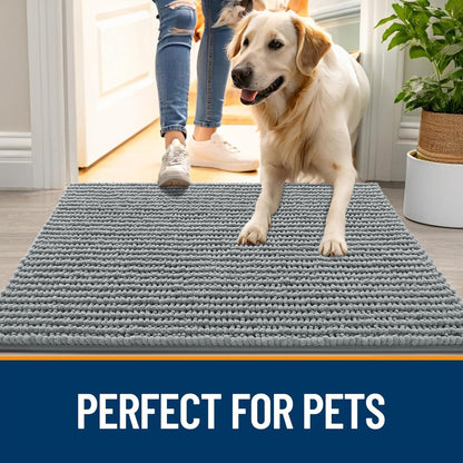 OLANLY Dog Door Mat - Ultra Absorbent Chenille Mud Doormat | Non-Slip, Washable, 30x20, Grey