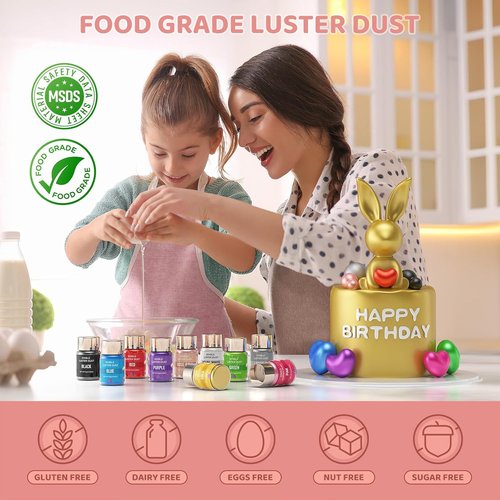 Cherrysea Luster Dust Edible Shimmer Powder - 15g Rose Gold Food Coloring for Cakes & Cocktails