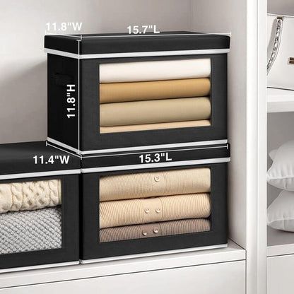 Homsorout Storage Bins - 3 Pack Large Fabric Organizing Cubes with Lids & Handles | Black