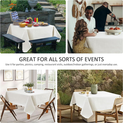 Square Vinyl Tablecloth - Flannel Backing, Waterproof & Wipeable | 54x54 Inch Ivory, 6 Pack for Dining & Outdoor Use