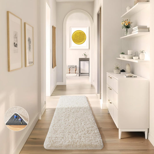 Ophanie Runner Rug - Non-Slip Fluffy Soft Ivory Shaggy Carpet for Hallway, Bedroom & Nursery | 2x6 Size