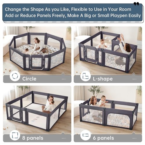 Large Baby Playpen - Adjustable 79x71 Inch Foldable Indoor & Outdoor Toddler Fence | Dark Grey