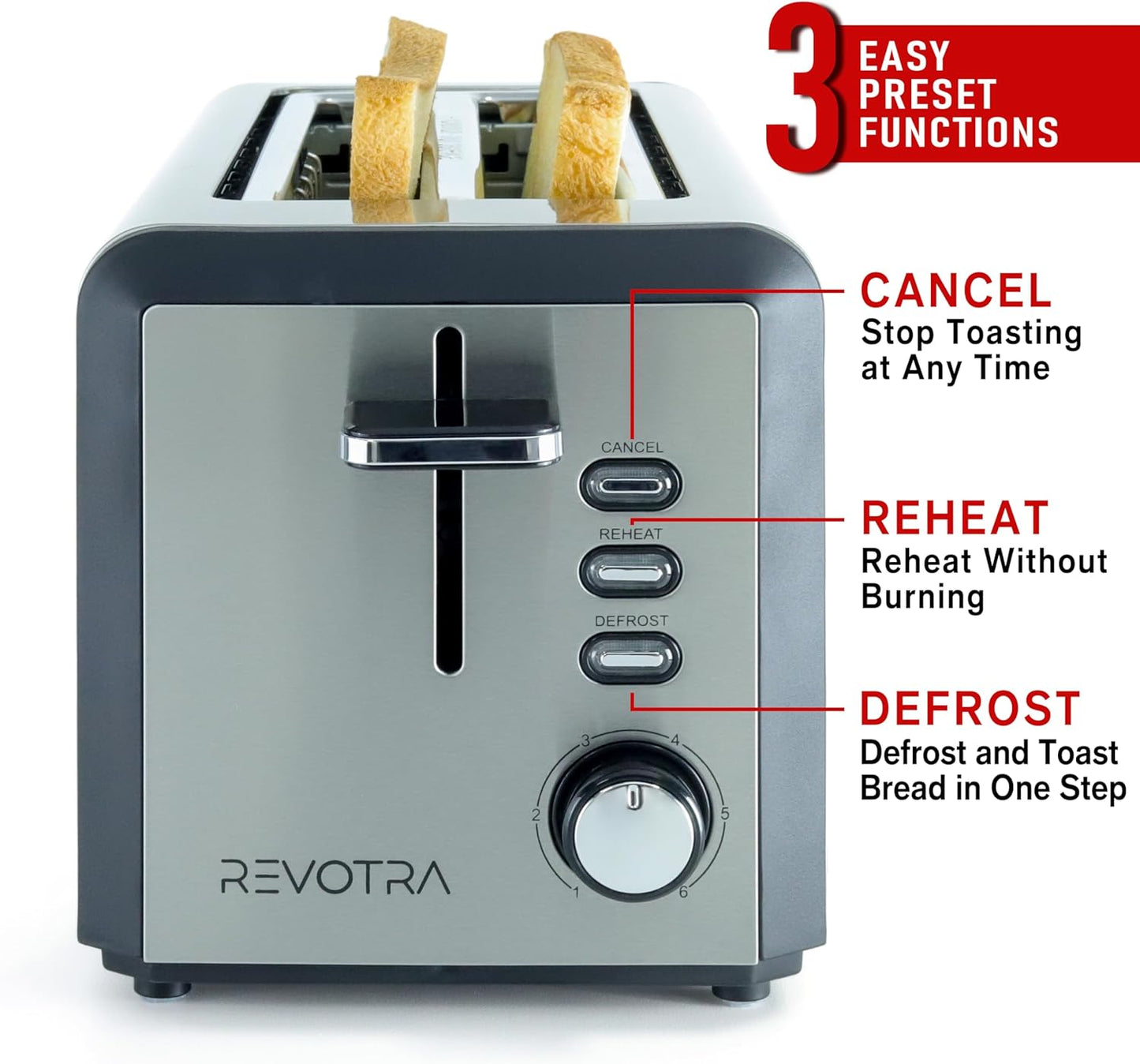 Skiennix 4-Slice Stainless Steel Toaster - Extra Wide 1.5” Slots, 6 Shade Settings & Removable Crumb Tray