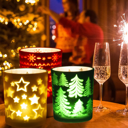 Rancco Tealight Candle Holders - Festive Indoor Christmas Decor | Elk, Tree & Star Designs, 3.3x2.6in
