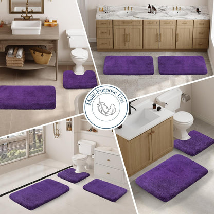 Walensee Non-Slip Bath Mat - Soft Microfiber Shaggy Rug, Water Absorbent | 16 x 24, Dark Purple