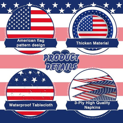 American Flag Party Decorations - 170 Pcs Patriotic Set with Banner, Plates, Cups & More for 24 Guests