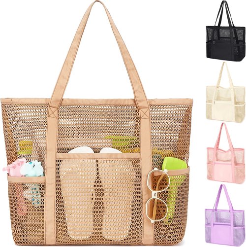 Fammart Mesh Beach Bag - Large Casual Hobo Tote for Women | Perfect for Pool, Travel & Vacation Essentials