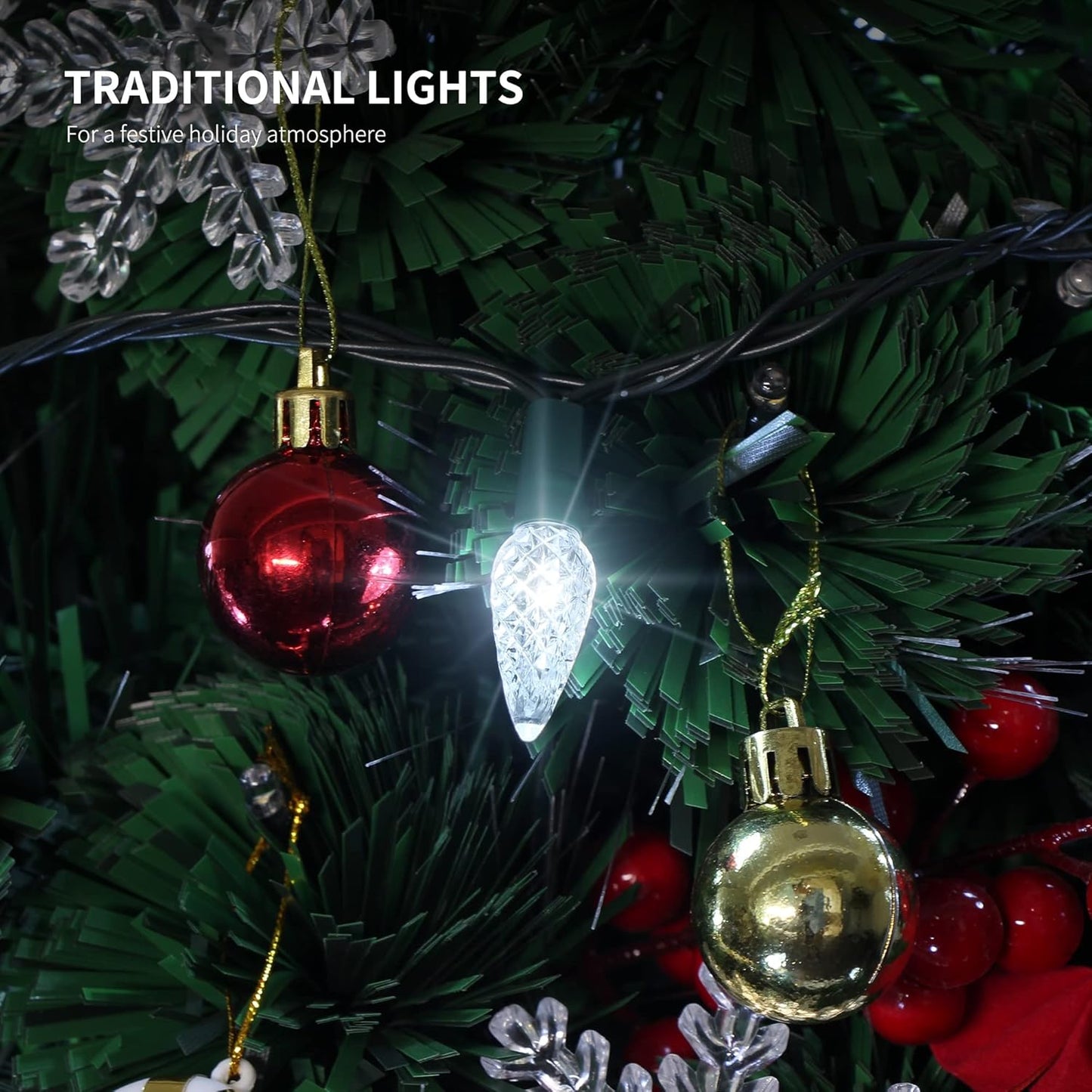 Waterglide C6 Christmas Lights - 33ft 100 LED Faceted String Lights | Waterproof Indoor/Outdoor Decor