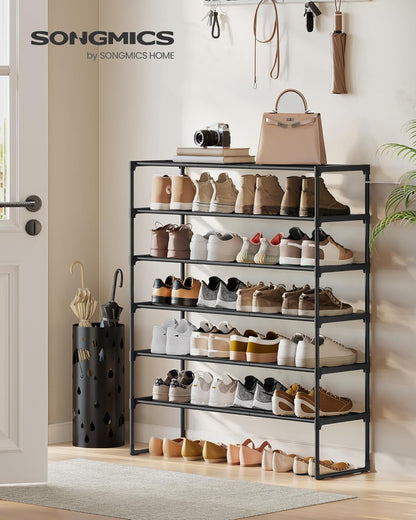 SONGMICS 6-Tier Shoe Rack - Stackable Metal Organizer for 24-30 Pairs | Black, 11.8 x 36.2 x 42.7 Inches
