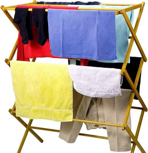 HOME IT Wooden Clothes Drying Rack - Collapsible Bamboo Laundry Rack for Efficient Drying - Heavy Duty & Pre-Assembled