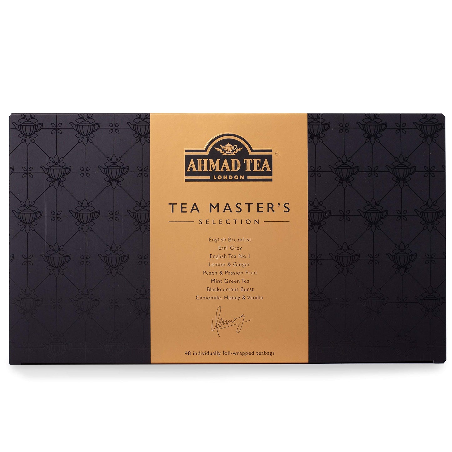 Ahmad Tea Black, Green, and Herbal Teas, Tea Master's Selection Gray Gift Box, Variety of 8 Teas, Teabags 48 ct - Caffeinated, Decaffeinated, and Sugar-Free