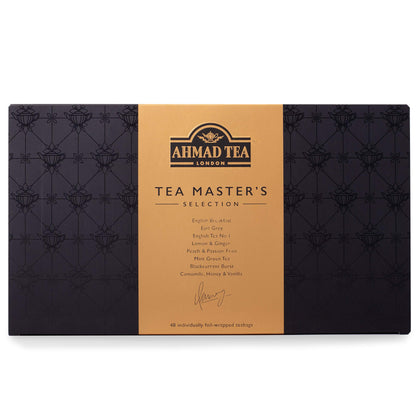 Ahmad Tea Black, Green, and Herbal Teas, Tea Master's Selection Gray Gift Box, Variety of 8 Teas, Teabags 48 ct - Caffeinated, Decaffeinated, and Sugar-Free