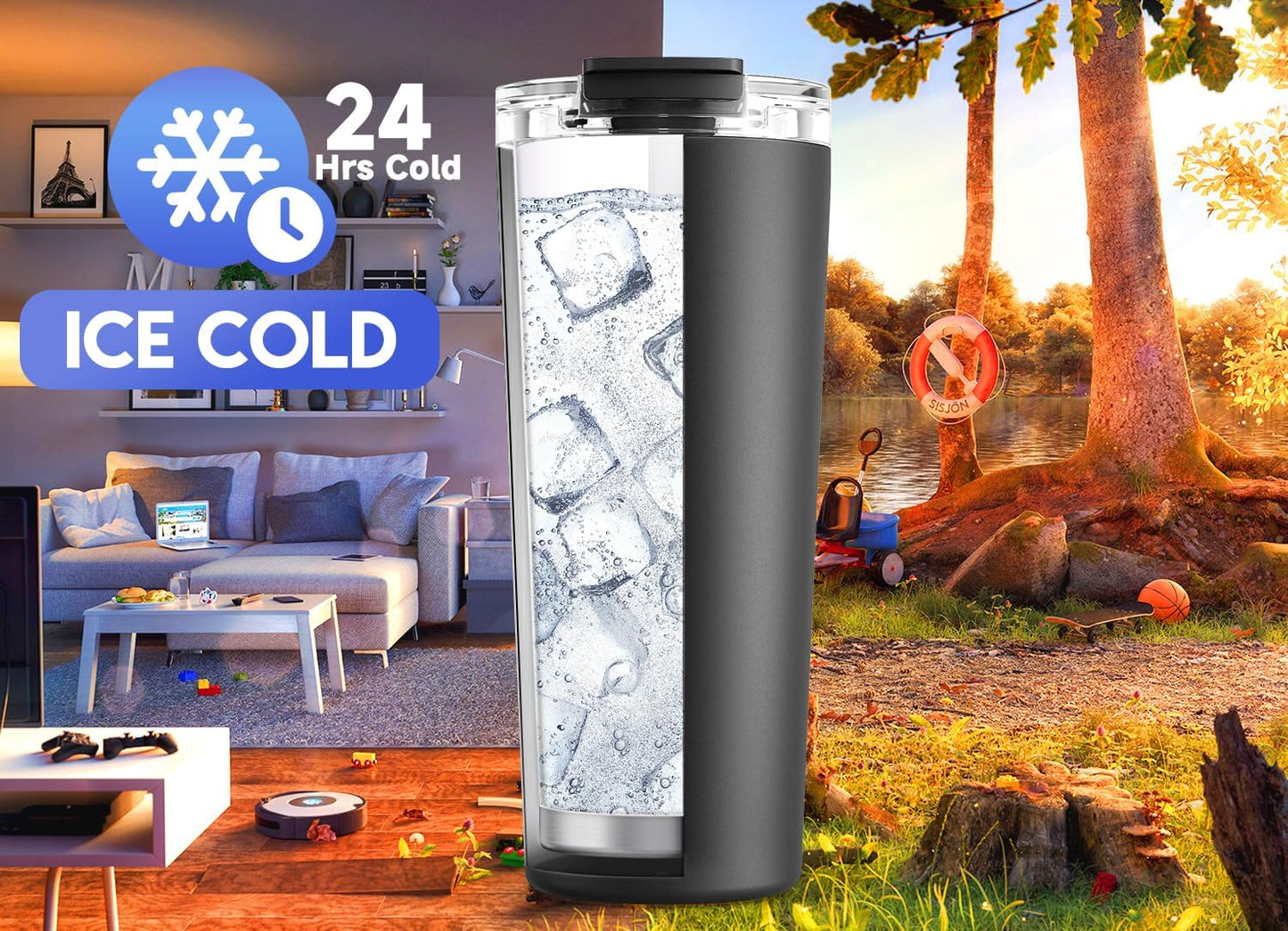 Meoky 24 oz Travel Coffee Mug - Stainless Steel Insulated Tumbler | Leak-Proof Lid, Keeps Drinks Hot for 8 Hours or Cold for 24 Hours, Fits Car Cup Holder (Night)