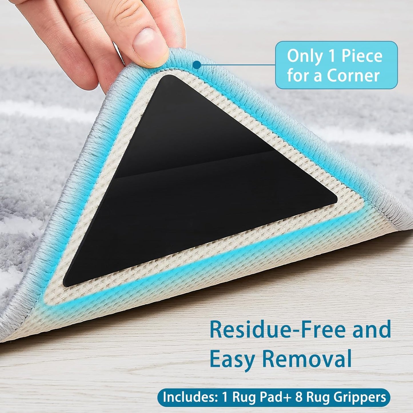 Veken Rug Gripper Pad - Non-Slip Cushion for Hardwood & Tile Floors | 2x3 Ft Anti-Skid Mat with 8 Pcs Rug Tape