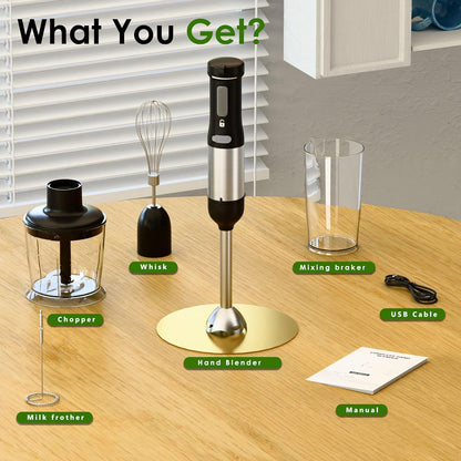 Skiennix Cordless Immersion Hand Blender - 5-in-1 Variable Speed, Rechargeable 2000mAh Battery, BPA-Free Accessories Included