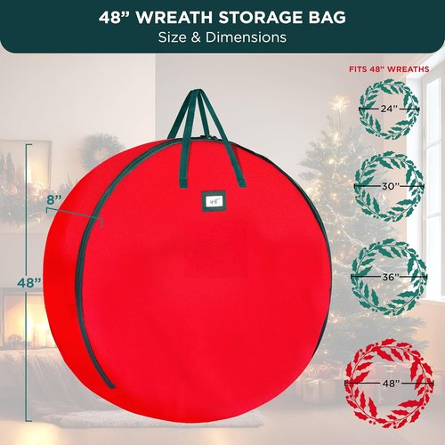 HOLDN’ STORAGE Wreath Storage Bag - Durable Waterproof Christmas Container - Heavy-Duty, 48"W x 8"D - Red