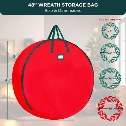 HOLDN’ STORAGE Wreath Storage Bag - Durable Waterproof Christmas Container - Heavy-Duty, 48"W x 8"D - Red