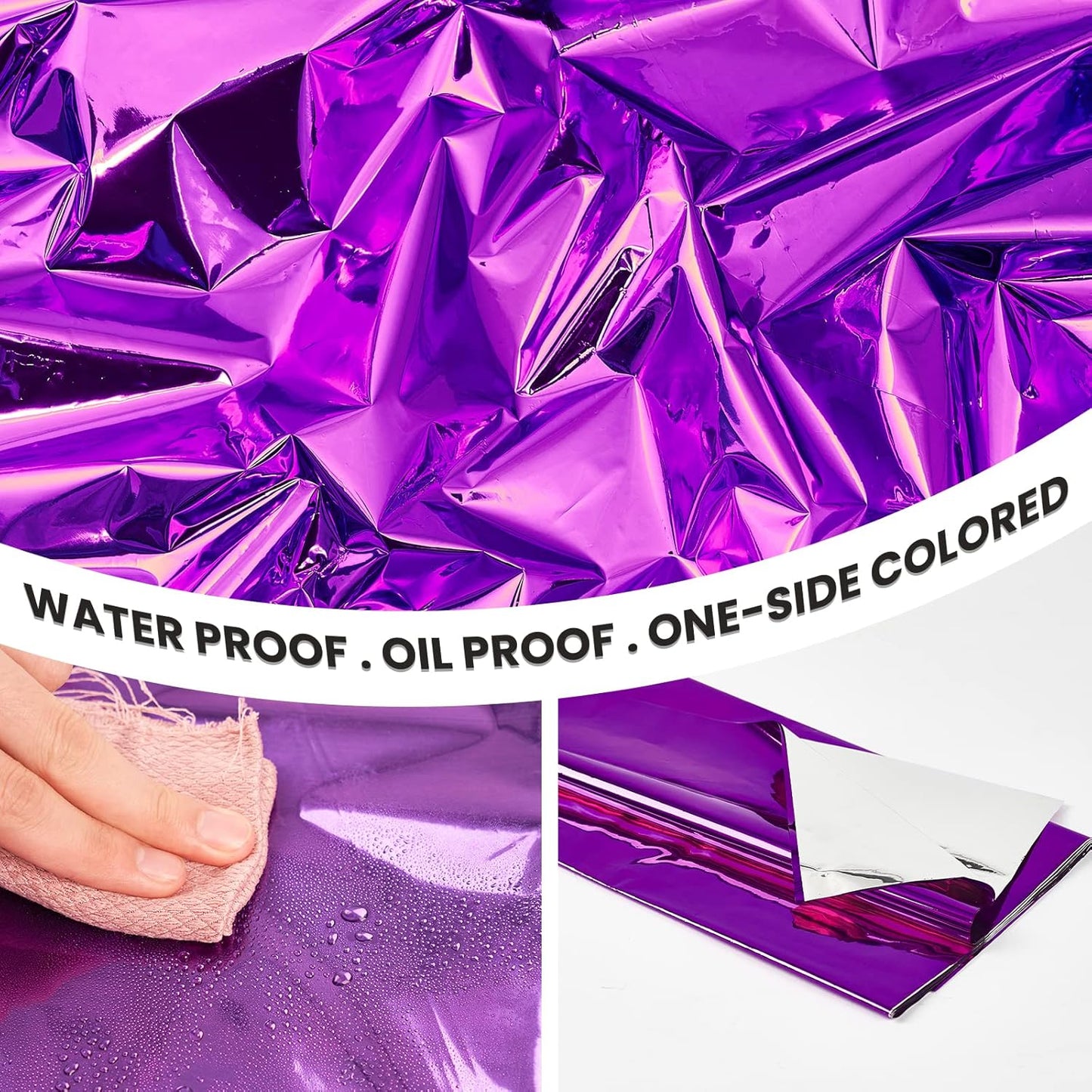 PartyWoo Purple Foil Tablecloth - Waterproof Metallic Rectangle Cover | 54 x 108 Inch, 3 Pack for Events