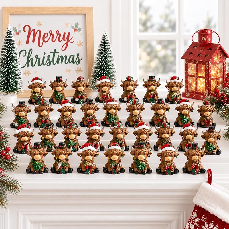 96 Pcs Christmas Mini Highland Cow Figurines - RattanView Variation of THIS listing