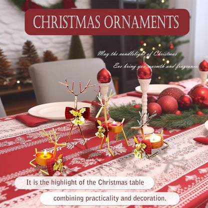 Skiennix Christmas Candle Holders - 4pcs Reindeer Tealight Centerpieces | Metal Holiday Decor