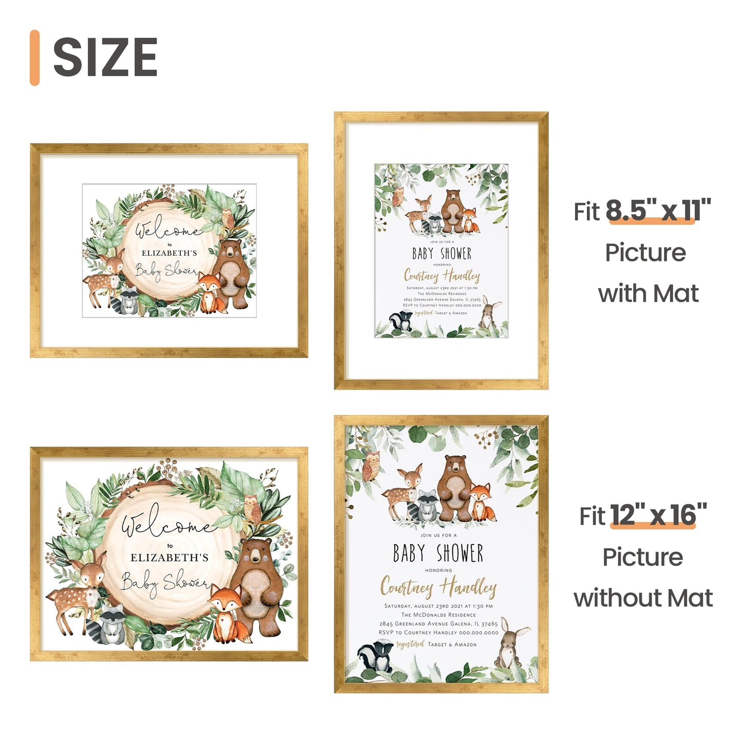upsimples 12x16 Picture Frame, Display Pictures 8.5x11 with Mat or 12x16 Without Mat, Wall Hanging Photo Frame, Bronze, 1 Pack