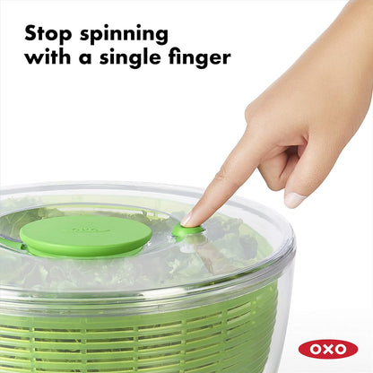 OXO Good Grips Salad Spinner - Large Green Lettuce & Fruit Washer, BPA-Free, Easy One-Hand Pump