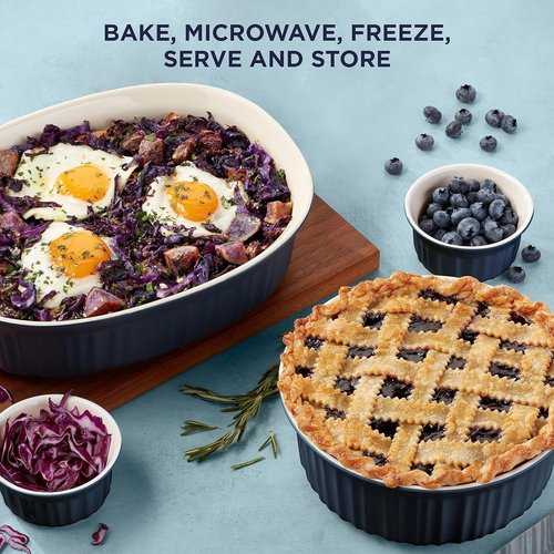 CorningWare 12-Piece Ceramic Bakeware Set - Chip & Crack Resistant | Microwave, Oven, Dishwasher Safe, French Navy