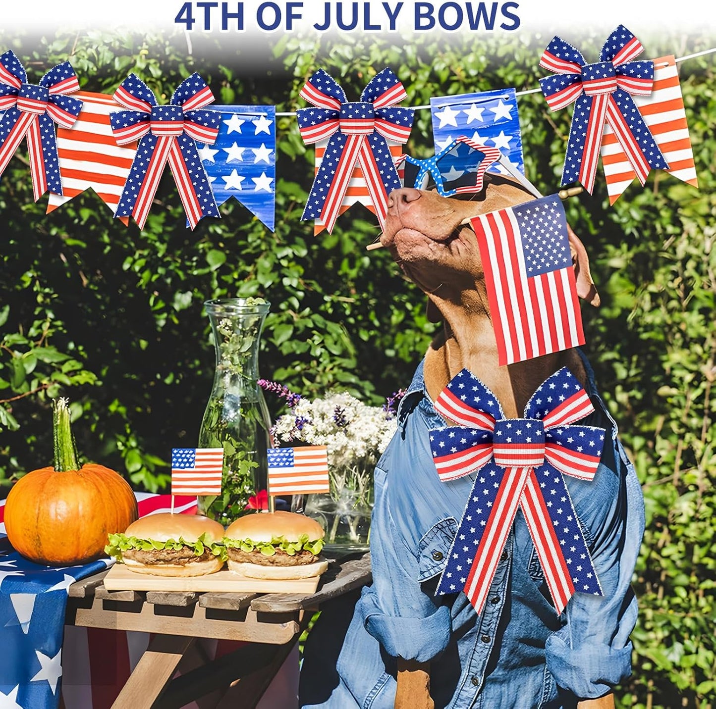 MuPera Patriotic Bow Set - 6 Red, White & Blue Wreath Bows for Independence Day Decor | Indoor & Outdoor Use