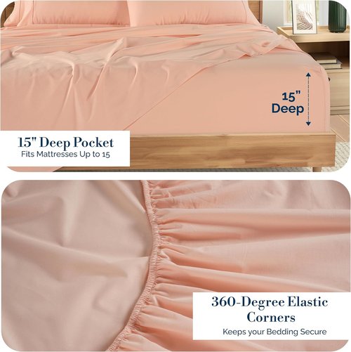 Casa Platino 100% Cotton King Size Sheets Set - 6 Piece Cooling Percale Sheets with 15" Deep Pocket - Veiled Rose