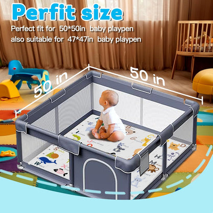 Skiennix Baby Play Mat - Thick Soft Non-Slip Crawling Mat | 50" x 50" Machine Washable for Infants & Toddlers (Animal Alphabet-A)