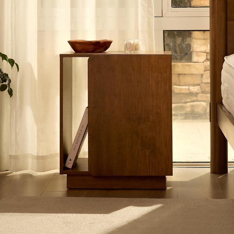 FLEXISPOT Nightstand with Charging Station - Mid-Century Walnut, Right Variation