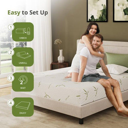 EGOHOME 8 Inch Full Size Mattress, Cooling Green Tea Gel Memory Foam for Pressure Relief, Medium Firm Support, Fiberglass Free, Bed in a Box, CertiPUR-US Certified