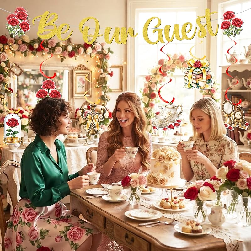 Be Our Guest Gold Glitter Banner - Princess Rose Birthday Decor (Variation: Be Our Guest)