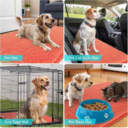 OLANLY Dog Door Mat - Absorbent Non-Slip Chenille for Muddy Paws | 34x21 Coral Indoor Entryway Carpet
