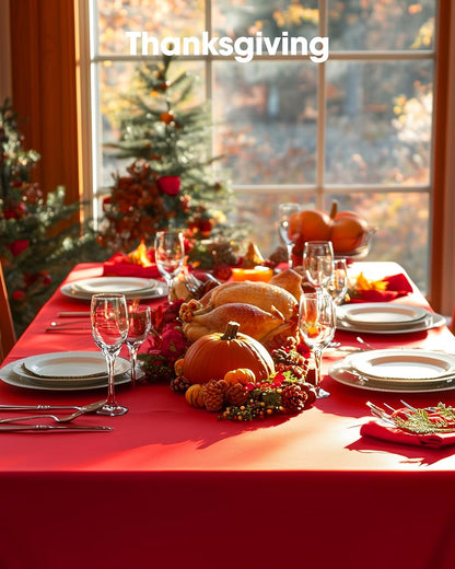 Pureegg Disposable Plastic Table Cloths - 54 x 108 Inch, Leakproof & Sturdy, Red | Perfect for Holidays