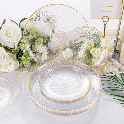 Rubtlamp Clear Plastic Plates - 60 Pcs Heavy-Duty Disposable Plates with Gold Rim | Perfect for Weddings & Parties
