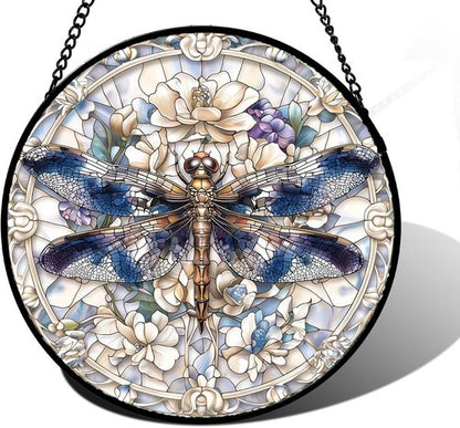 DASTOLL Stained Glass Suncatcher - Dragonfly Flower Design | 11.8x11.8 in Home Decor Gift for All Occasions