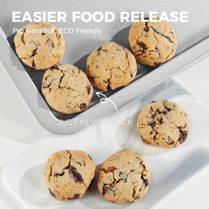 HONGBAKE Nonstick Baking Sheet Set - 3 Pack Cookie Sheets with Wider Grips | Noble Silver Finish