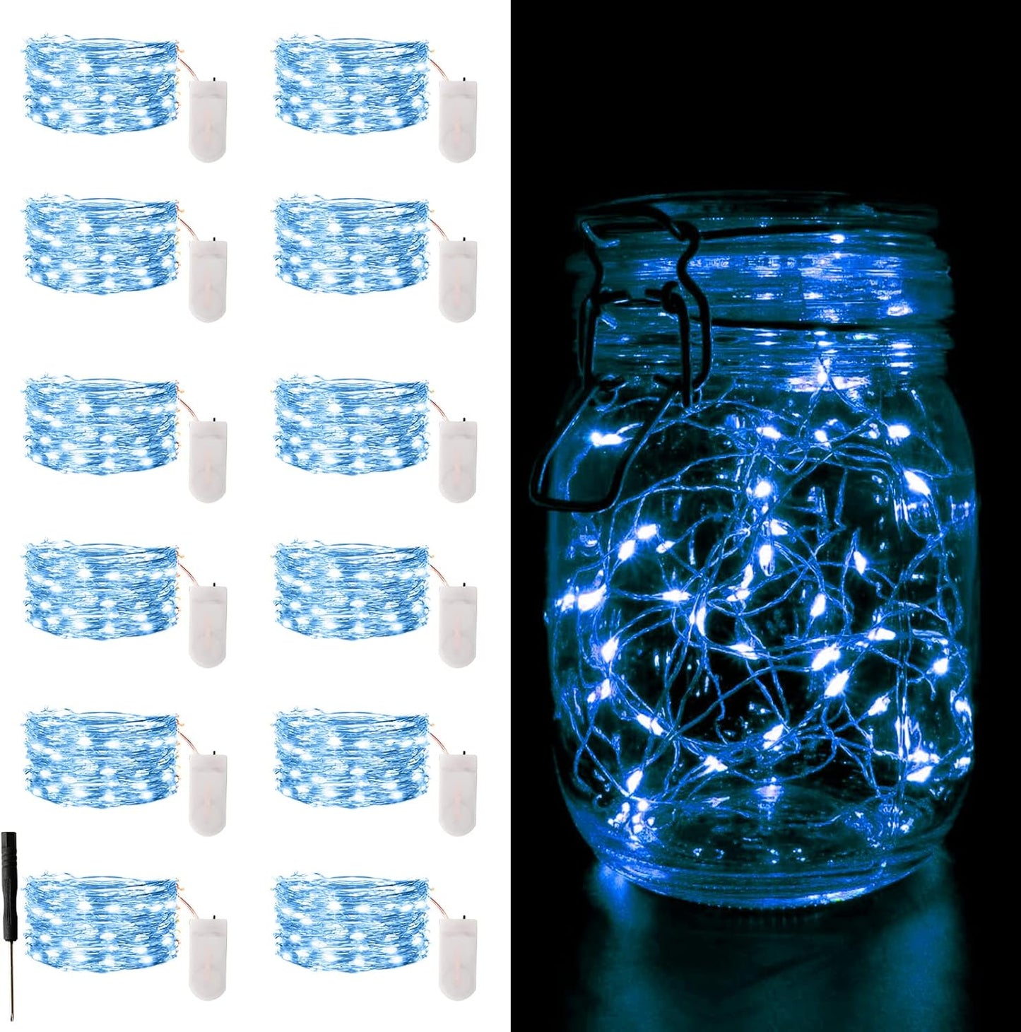Skiennix 12 Pack Fairy Lights - Battery Operated 7FT 20LED Waterproof Silver Wire for Indoor/Outdoor Decor
